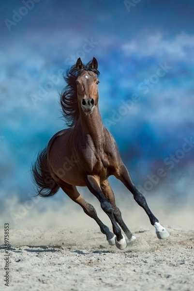 Obraz Bay horse free run in desert