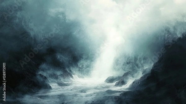 Obraz White stain hot spring mysterious. Generative AI