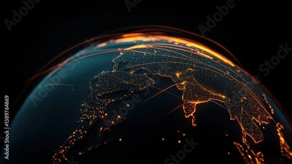 Fototapeta A holographic globe showcasing real time global network traffic.