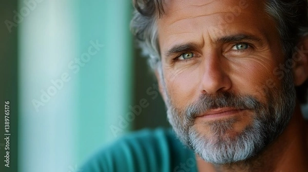 Fototapeta Portrait of confident mature man with grey hair and beard showing wisdom and experience
