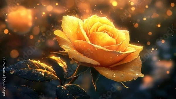 Obraz Yellow rose, raindrops. Generative AI