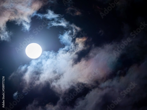 Fototapeta Full Moon Glow in Thick Clouds