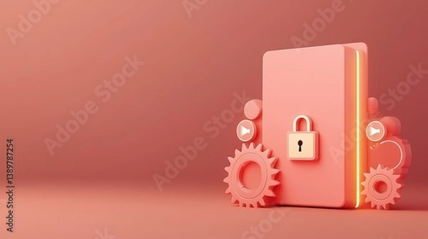 Fototapeta Creative visual of Security Lock on Book with Gears and Icons
