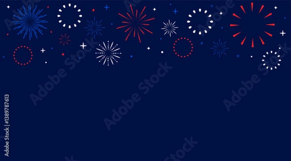 Fototapeta 4th of July Happy Independence day Banner. Template with text and fireworks on dark blue Background for Banner, Card. Vector illustration.