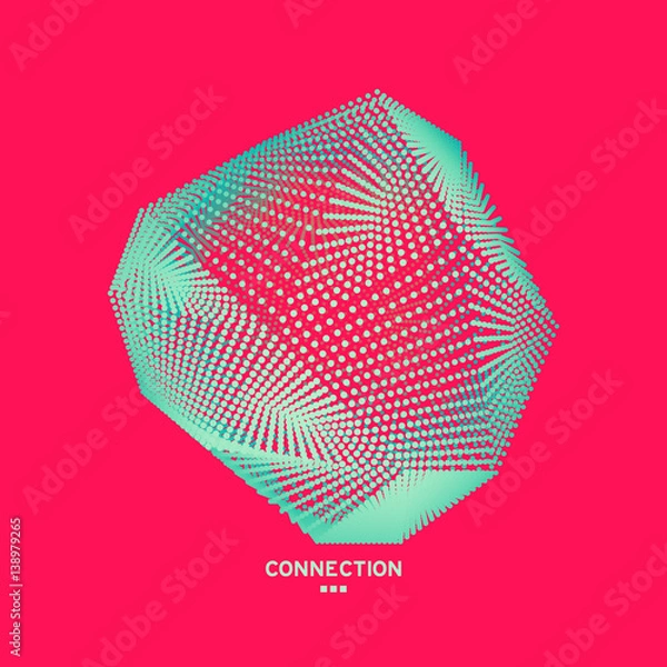 Fototapeta Wireframe Object with Lines and Dots. Abstract 3D Connection Structure.