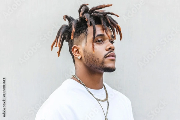 Fototapeta Weird hairstyle, Photograph of a man with The Weeknd styling in high fidelity image.