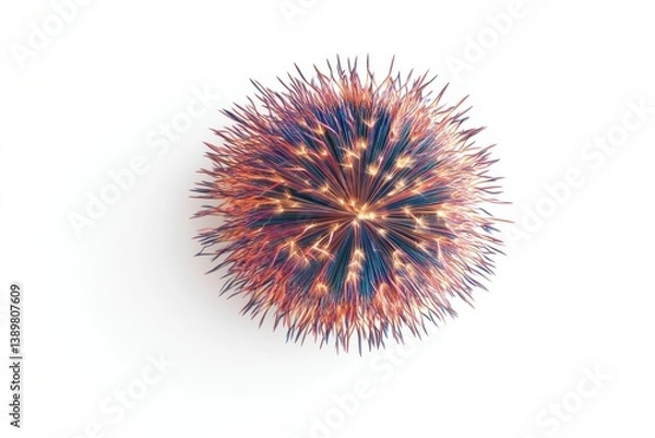 Fototapeta Festive firework burst vibrant red blue sparks isolated on white background overhead view