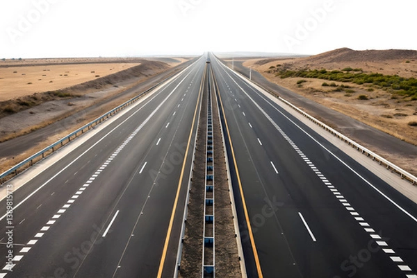 Fototapeta a front view of a wide freeway with multiple lanes png isolated