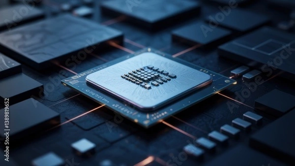 Obraz Close-up of a computer motherboard with electronic circuit board details and microchip components