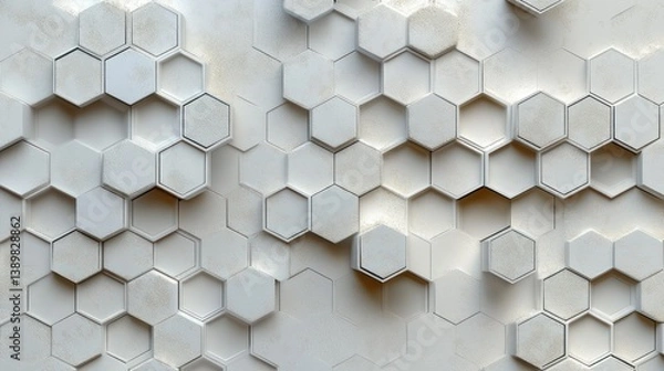 Fototapeta minimalistic geometric pattern with hexagons and triangles in soft matte white tones 3D rendering