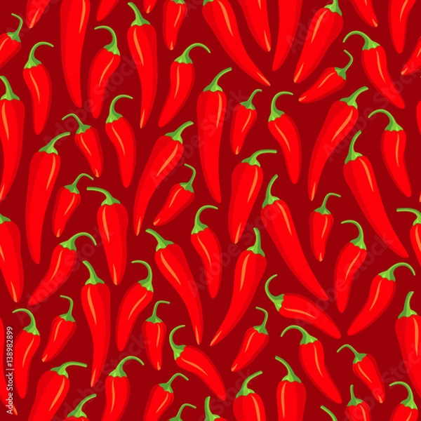 Obraz Red chilli pepper. Seamless pattern. Vector illustration.