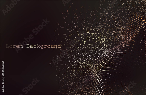 Obraz Gold abstract waves background. Golden curve lines vector illustration isolated on brown Luxury glitter shiny swirl. Connecting dots and lines. Big data visualization and Business .Vector illustration