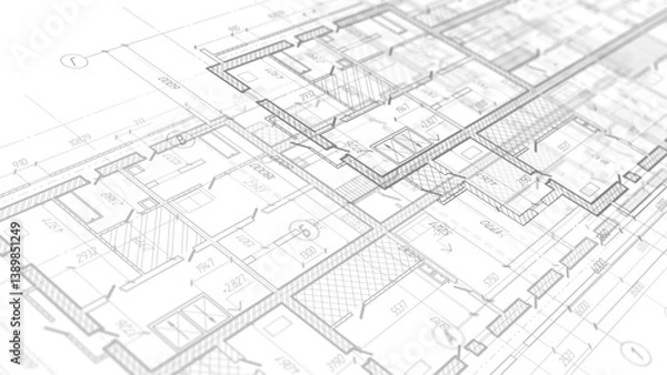 Fototapeta House plan project .Technical drawing background. Engineering design .