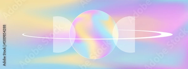 Fototapeta Retro background with the circle and frame on the vivid colorful blended background. Vector backdrop, illustration, y2k 2000s techno aesthetics.