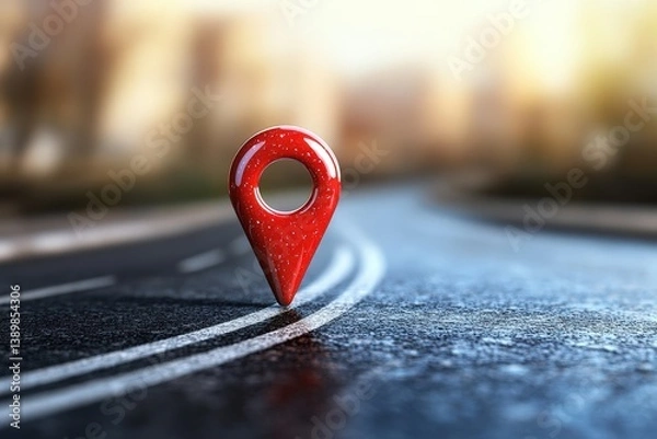 Obraz Vibrant Red Location Pin on a Curved Road in Soft Lighting