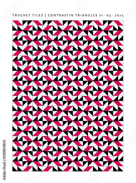 Obraz Truchet Tiles Contrasting Triangles Pattern in Pink and Black
