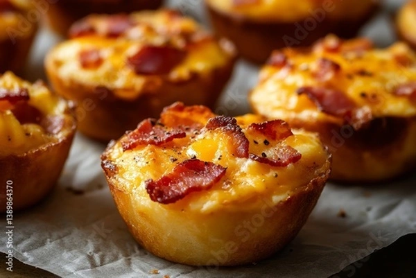 Obraz Savory, cheesy baked bites topped with crispy bacon