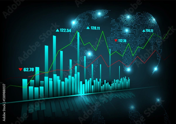 Fototapeta Stock market or forex trading graph and candlestick chart suitable for financial investment concept. Economy trends background for business idea and abstract finance background. Vector illustration.
