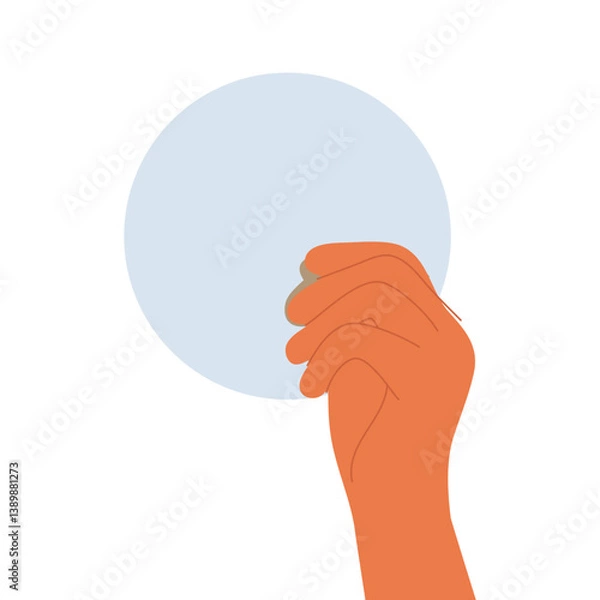 Fototapeta Hand holding circle, round geometric figure, shape. Hoop, geometry element, detail. Abstract creative concept, balance.