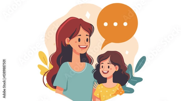 Obraz Professional Avatar Character of Woman with Daughter and Speech Bubble for Communication Design