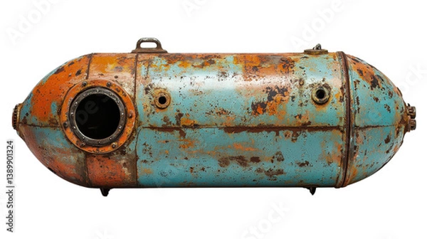 Obraz Weathered and rusted gas tank capturing the essence of time and decay in a raw industrial setting or outdoor environment.