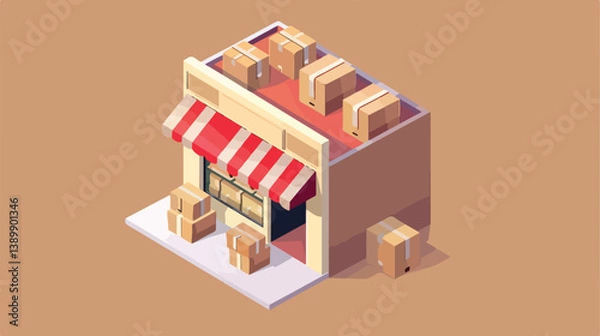 Obraz Professional isometric vector icon of a store building with carton boxes for business presentations