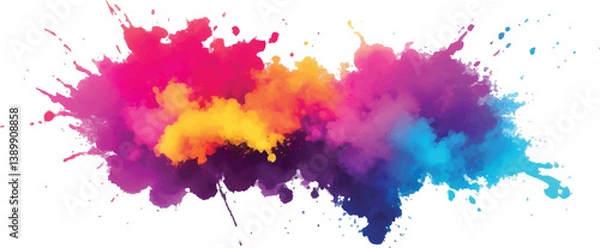 Fototapeta Abstract Watercolor Brush Strokes, Stains, and Colorful Splashes Forming a Stunning, Explosive Visual Experience, Combining Artistic Expression with a Clean, White Canvas Backdrop.
