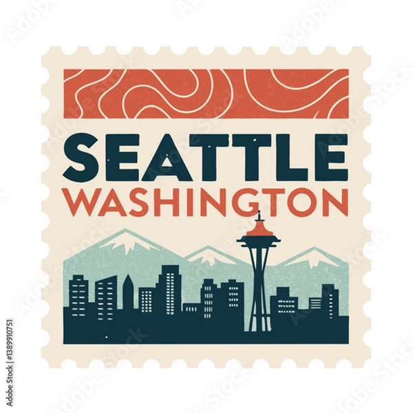 Fototapeta Seattle Washington Postage Stamp Vector