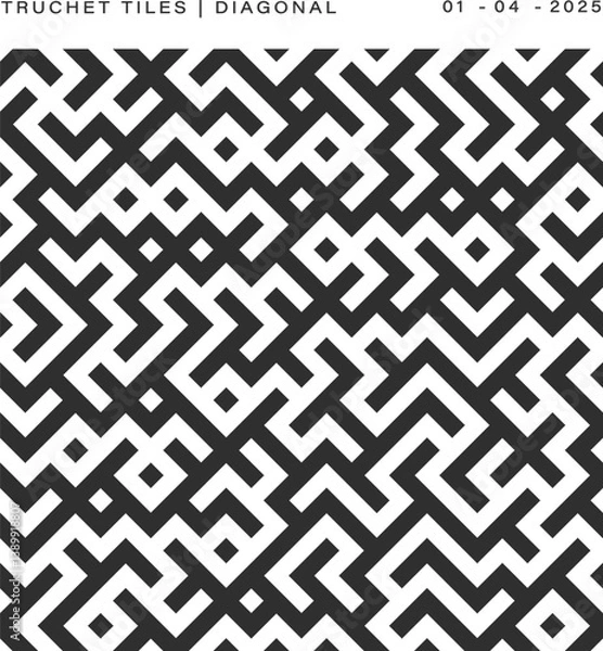 Obraz Truchet Tile Pattern - Diagonal Black and White Geometric Design