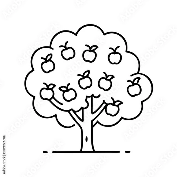 Fototapeta apple tree icon, apple tree line art - simple line art of apple tree, perfect for apple tree logos and icons