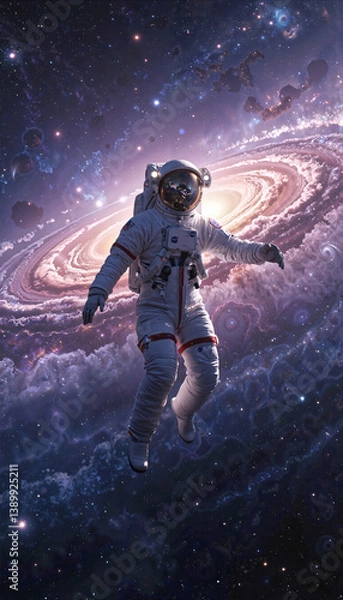 Fototapeta Astronaut Floating in Space Galaxy Background Cosmic Exploration Spacewalk