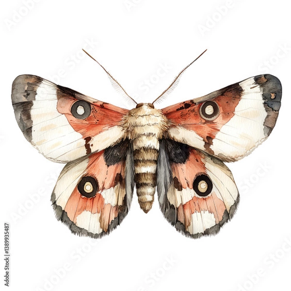Fototapeta A captivating watercolor painting of a detailed moth. The moth exhibits intricate patterns and hues that showcase the beauty of nature