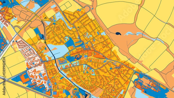 Fototapeta Colorful Bergheim Street Map with Labels and Buildings