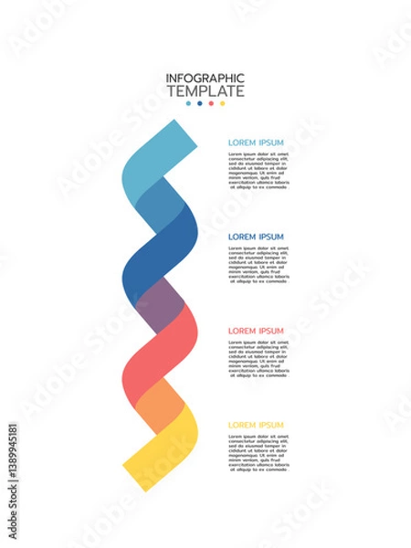Obraz 4 Steps elements placed in vertical row. Concept of 4 successive steps of project development process. Flat infographic design template. Simple vector illustration for business analytics.