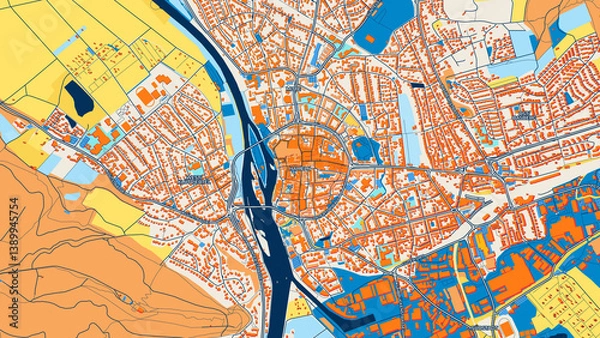 Fototapeta Colorful Hameln Street Map with Labels and Buildings