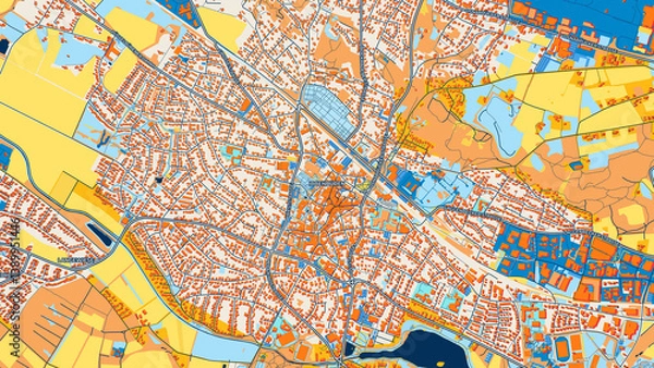 Fototapeta Colorful Ibbenburen Street Map with Labels and Buildings