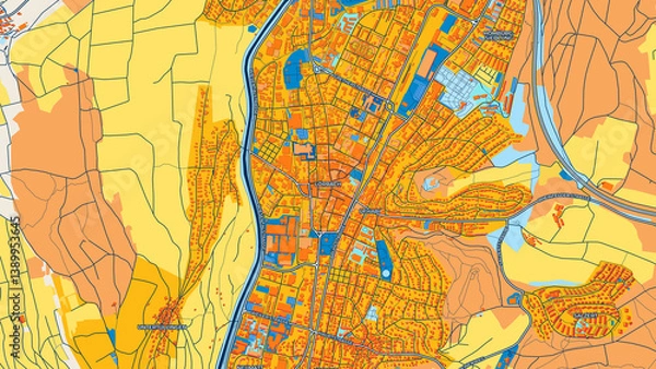 Fototapeta Colorful Lorrach Street Map with Labels and Buildings
