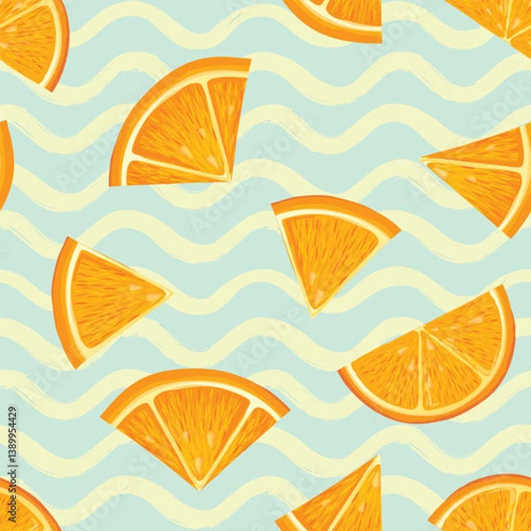 Fototapeta Orange fruit seamless pattern. Fresh healthy food realistic style drawn background