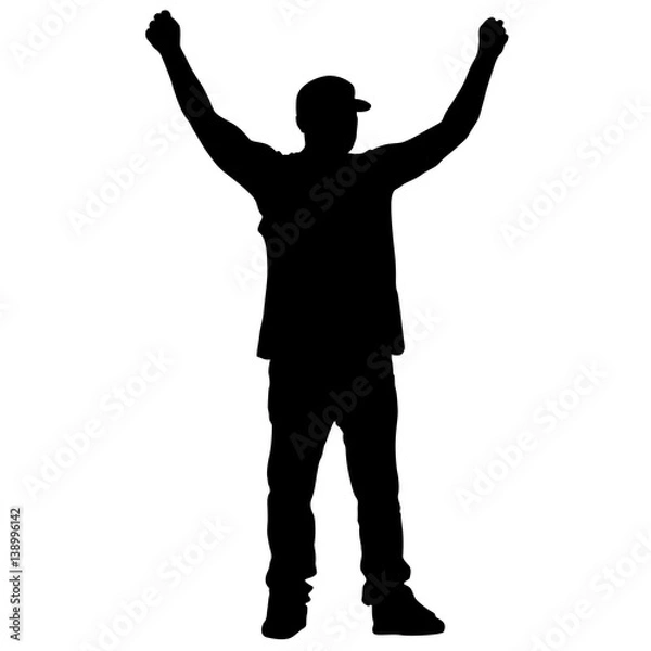 Fototapeta Black silhouettes man with arm raised. Vector illustration