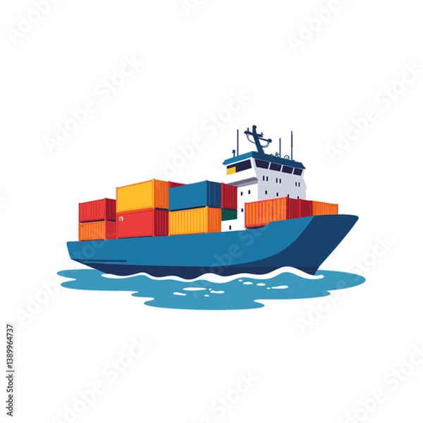 Fototapeta Container ship sailing on water with colorful cargo  