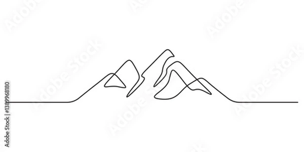 Fototapeta Continuous one line drawing of mountain range landscape. Adventure winter sports concept. Doodle hand drawn vector illustration