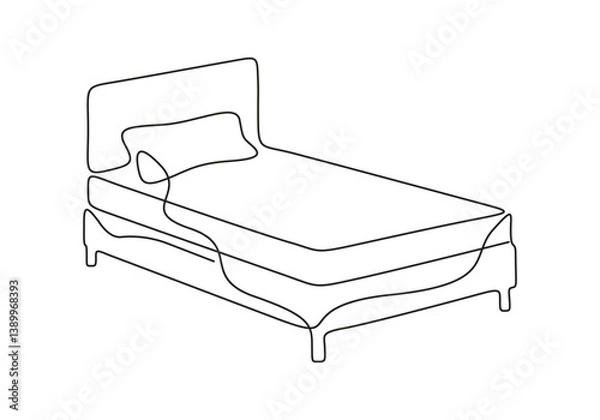 Fototapeta Continuous one line drawing of double bed. Doodle hand drawn vector illustration