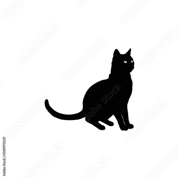 Obraz A black and white vector silhouette of a resting cat curled up in a peaceful sleeping pose on a white background.