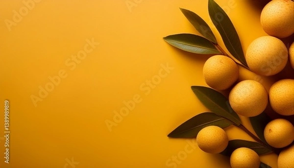 Fototapeta Flat Lay Top View of Bright Ripe Fragrant Yellowish Longan Fruit as Background