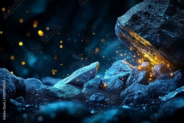 Obraz Enchanting cave scene with glowing particles creating a magical atmosphere