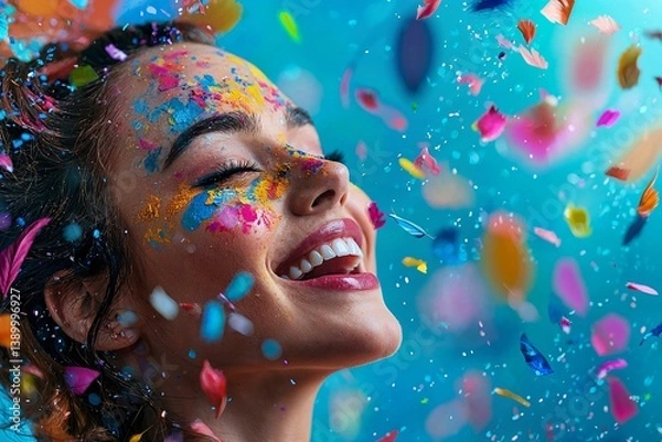 Obraz Artistic interpretation of a joyful female figure amidst vibrant colors symbolizing freedom