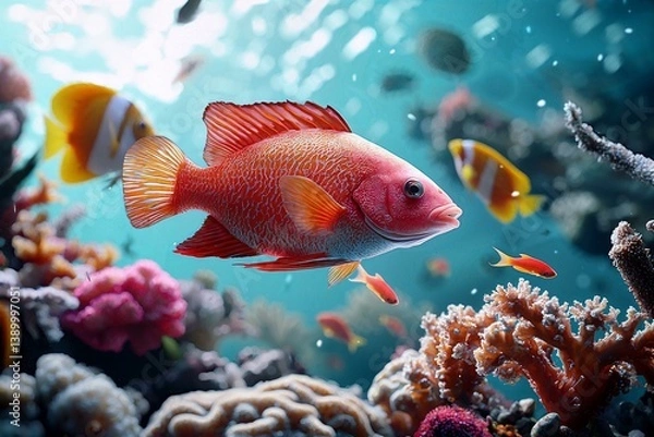 Obraz Artistic interpretation of marine biodiversity with fish and coral reefs