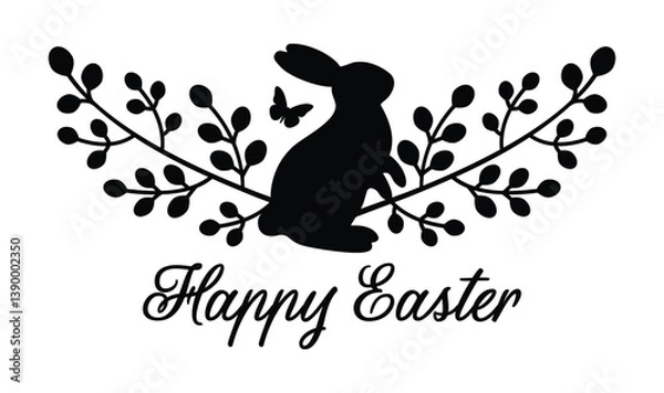 Fototapeta Happy Easter Bunny Simple Minimalist Greetings Elegant Script Sign Border Template