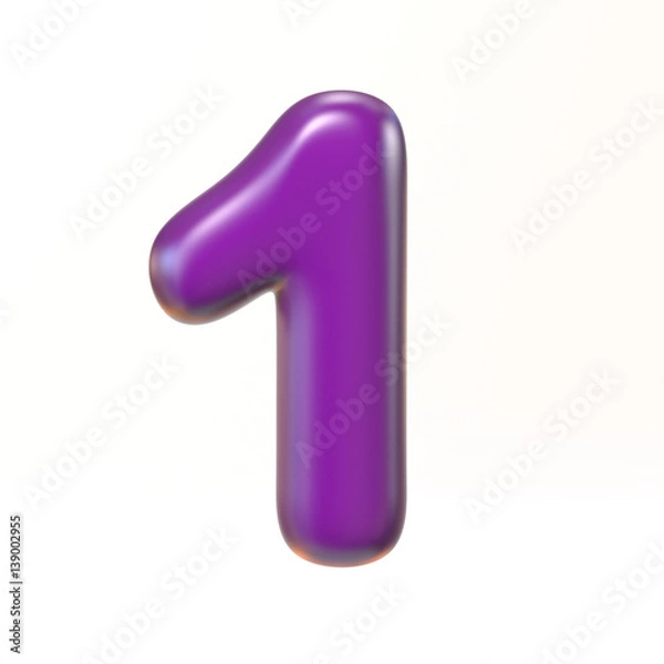 Fototapeta Bubbly 3d font number 1