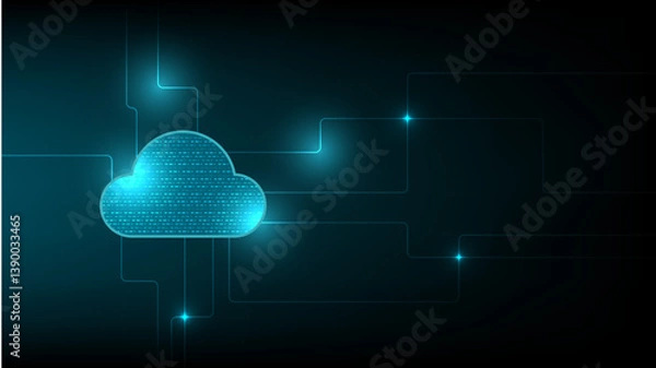 Fototapeta Computer network technology concept on storage. Modern cloud of the future. Big data storage on dark green abstract background